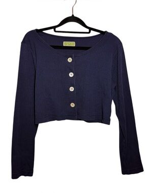 Vintage Esprit Navy Blue Ribbed Cropped Cardigan M/L